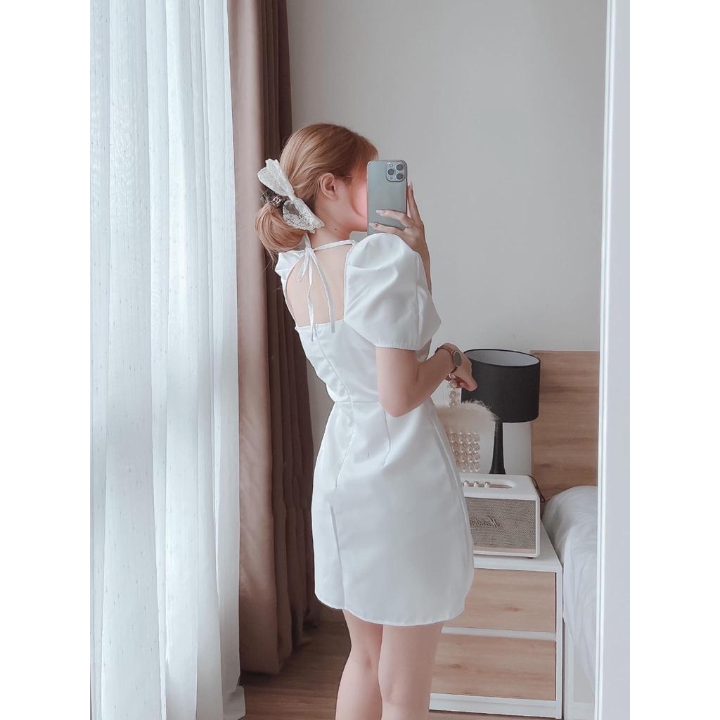 Đầm cổ vuông tay ngắn váy dự tiệc chữ A tay bồng HIJUNE VD06