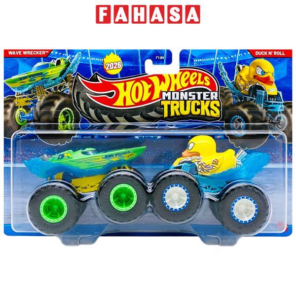 Đồ Chơi Bộ 2 Siêu Xe Monster Trucks - Hot Wheels FYJ64M - Wave Wrecker + Duck N' Roll