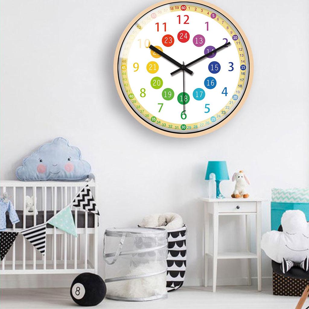 Wall Clock Kids Bedroom Battery Operated 12" Learning Clock Black Hands