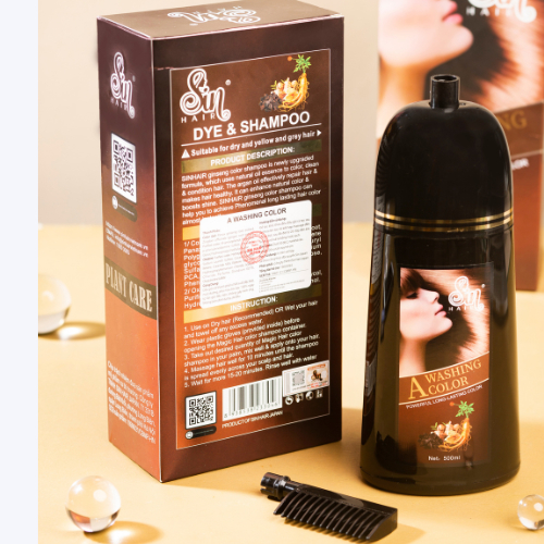 Dầu Gội Phủ Bạc Sin Hair 350ml Màu Nâu Có Lược Chải Giúp Đen Tóc Tự Nhiên Bằng Nhân Sâm Nhật Bản