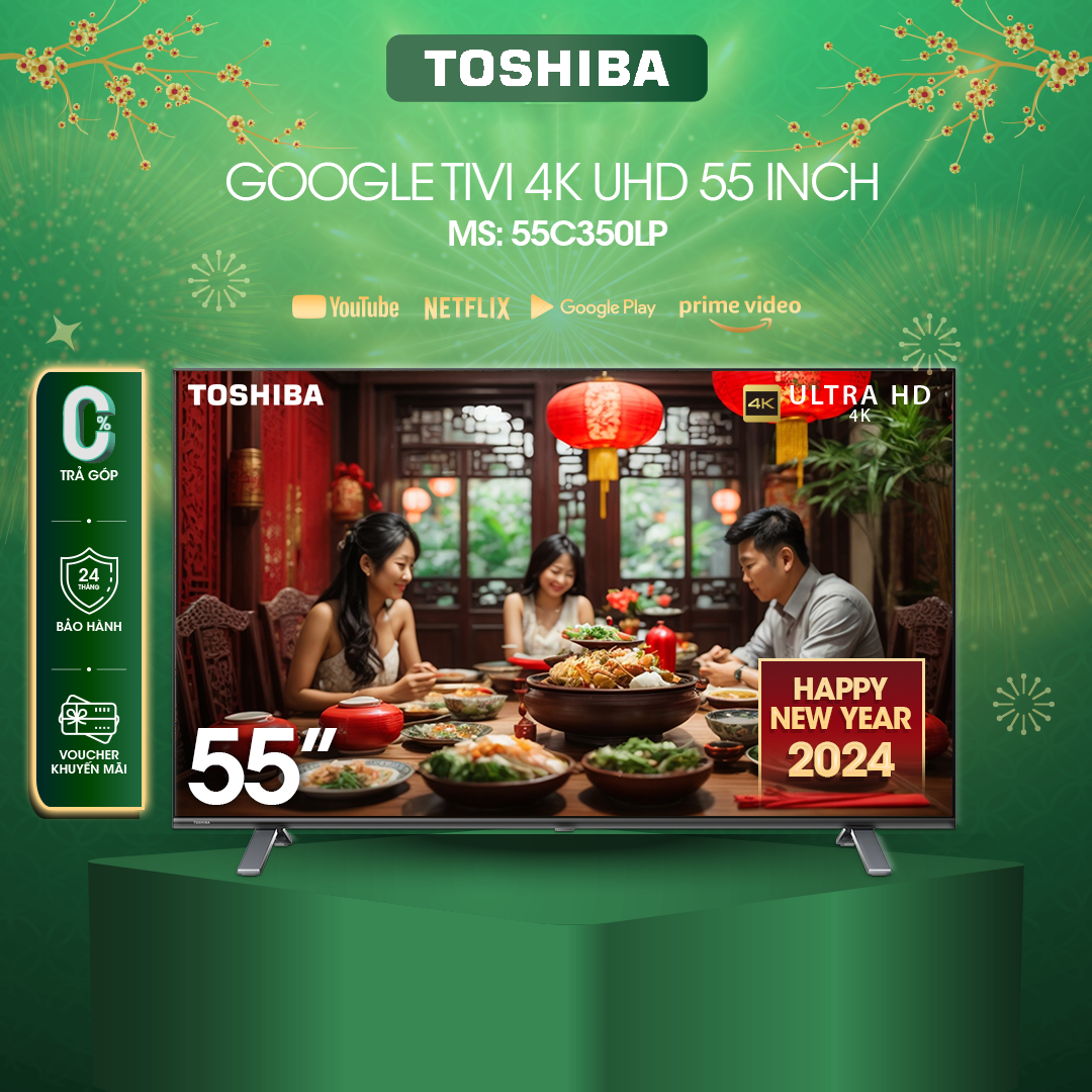 Google Tivi TOSHIBA 55 inch 55C350LP, Smart TV Màn Hình LED 4K UHD - Loa 24W - Hàng Chính Hãng