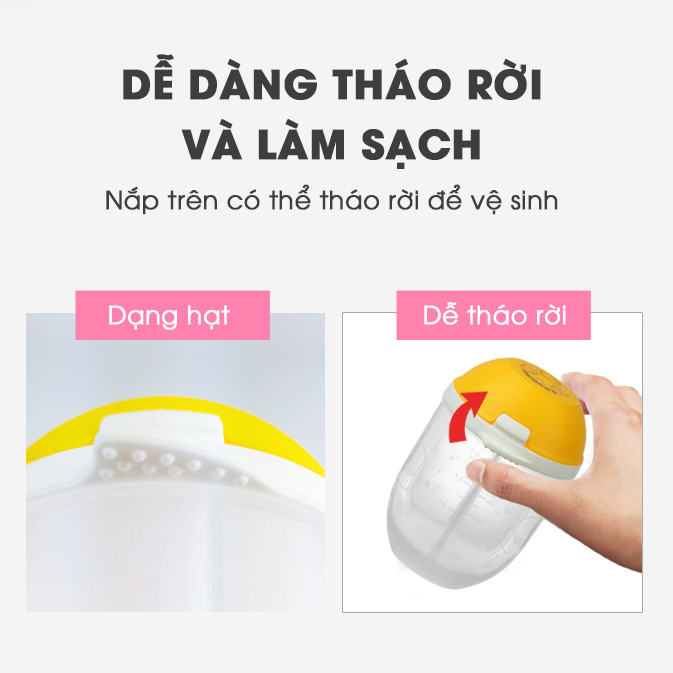 Hộp chia sữa 3 ngăn piyo piyo, hộp trong kiểm soát sữa hết, nắp xoay có phễu ngăn đổ sữa