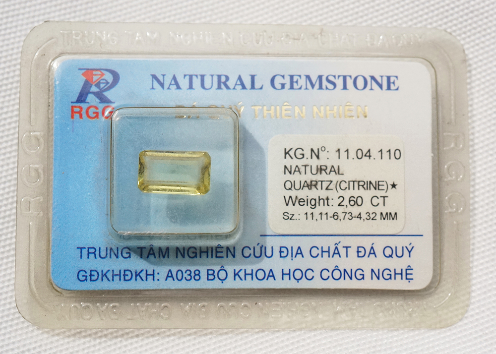 Mặt đá thạch anh vàng citrine kiểm định tự nhiên mài giác chữ nhật