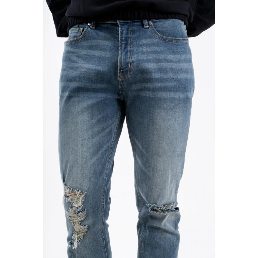 Quần Jean Nam Rách Gối Form Slim - 10F22DPA013 | LASTORE MENSWEAR