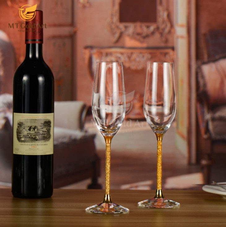 Ly champagne pha lê đúc vàng 220ml MT Gold Art- Hàng chính hãng, trang trí nhà cửa, quà tặng dành cho sếp, đối tác, khách hàng