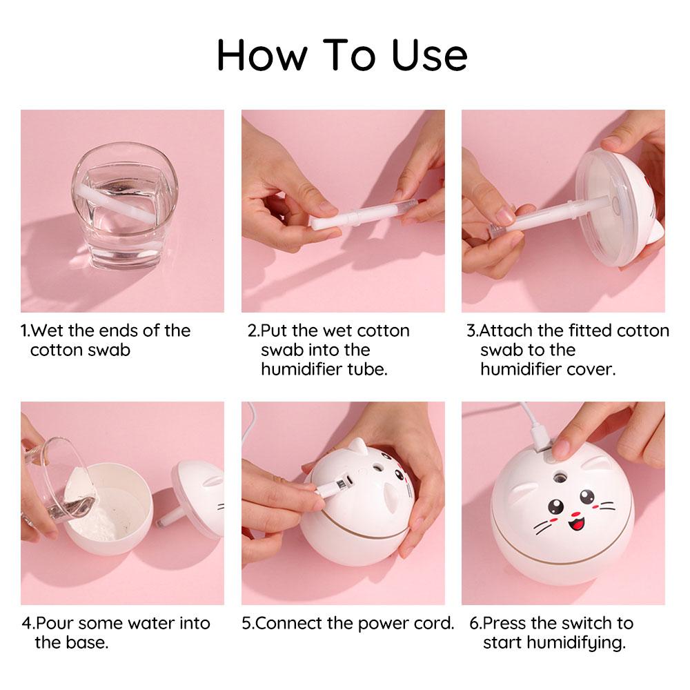 200Ml Mèo USB Di Động Máy Tạo Độ Ẩm Không Khí Siêu Âm Tinh Máy Khuếch Tán Tinh Dầu Đèn Ngủ LED Tặng 10Pc Lọc cho Nhà Xe Ô Tô