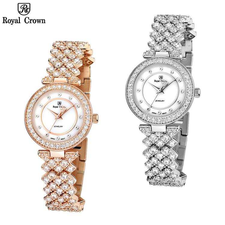 Đồng Hồ Nữ Chính Hãng Royal Crown 4617 Jewelry Dây Kim Loại Đính Đá Chống Nước Chống Xước