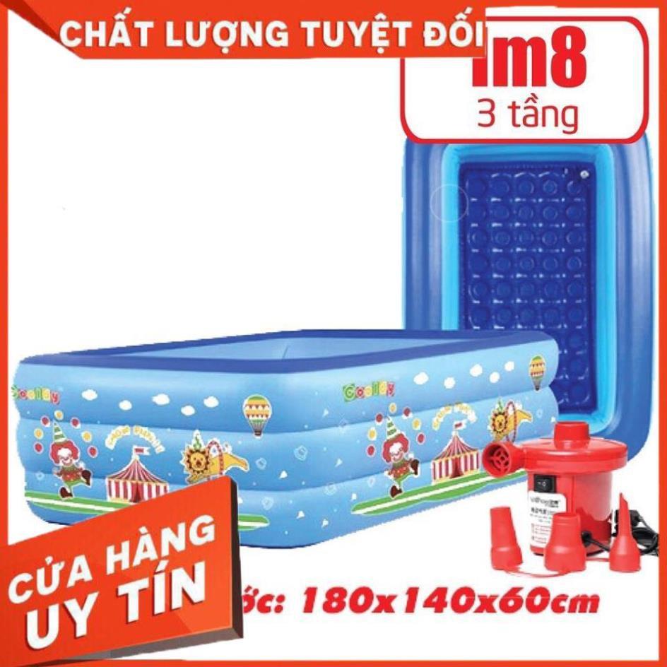Bể Bơi Phao Cho Bé 1m8 3 Tầng Loại Dày Có Đáy Chống Trượt