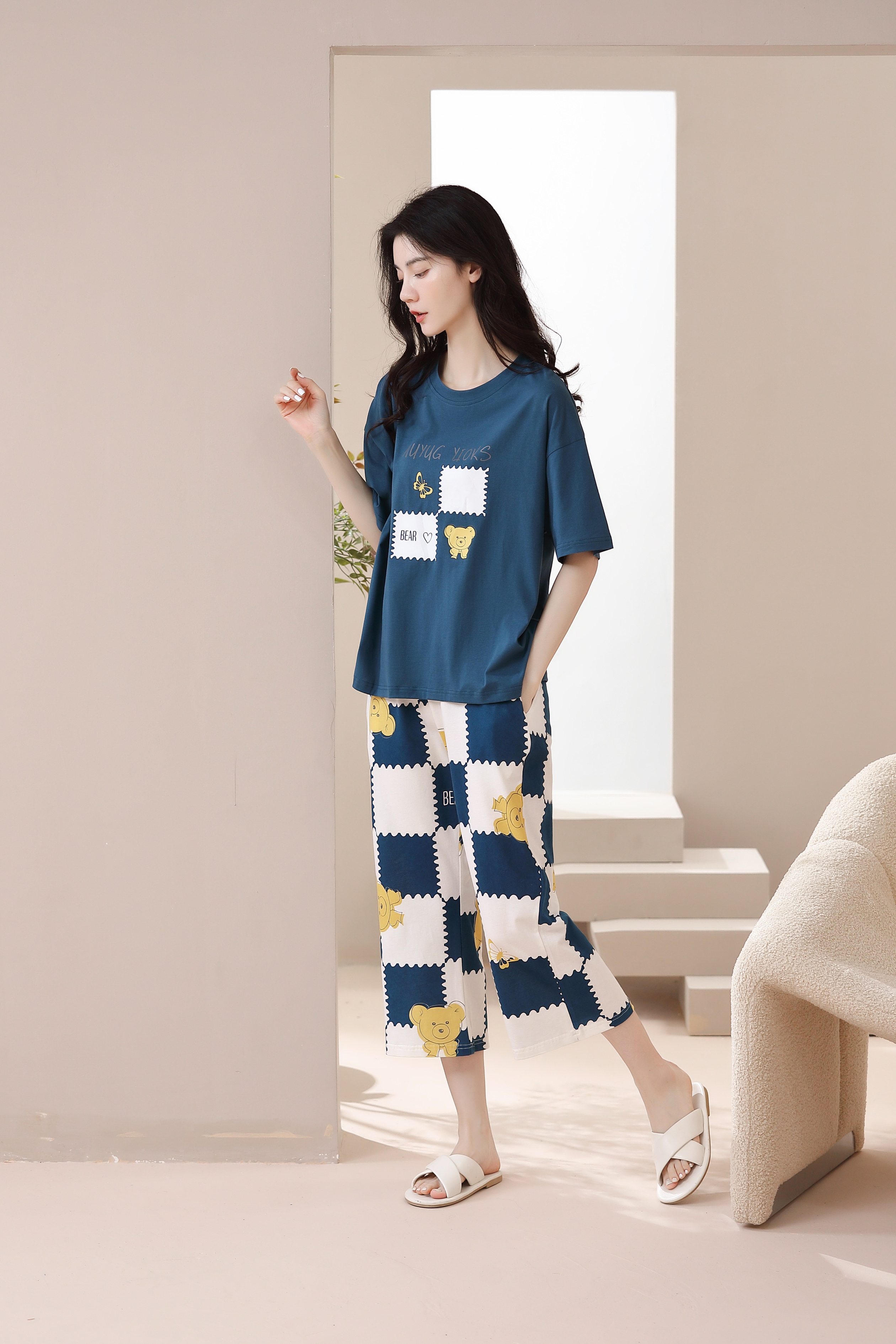 Bộ mặc nhà cotton tay ngắn quần lỡ 6113