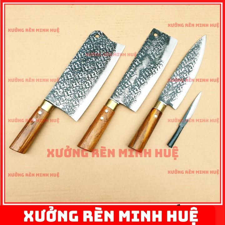 Bộ dao bếp 4 món làm bằng nhíp oto chuẩn hàng rèn thủ công cao cấp