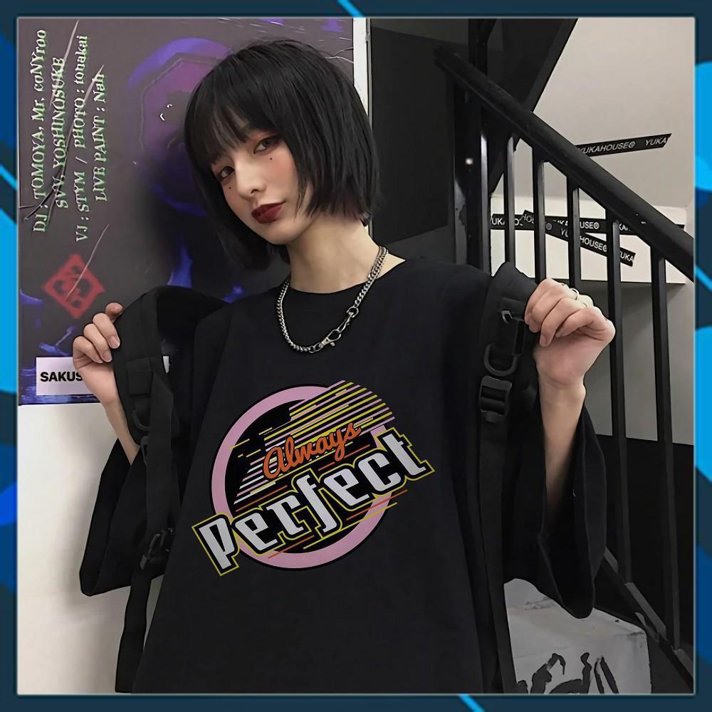 Áo thun Unisex tay lỡ form rộng Freesize màu đen Always Perfect