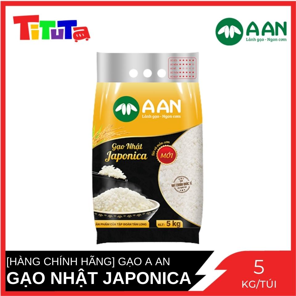 Gạo Nhật Japonica Túi 5Kg ( A An)  - Hạt tròn, cơm ngọt, rất dẻo, hạt cơm kết dính