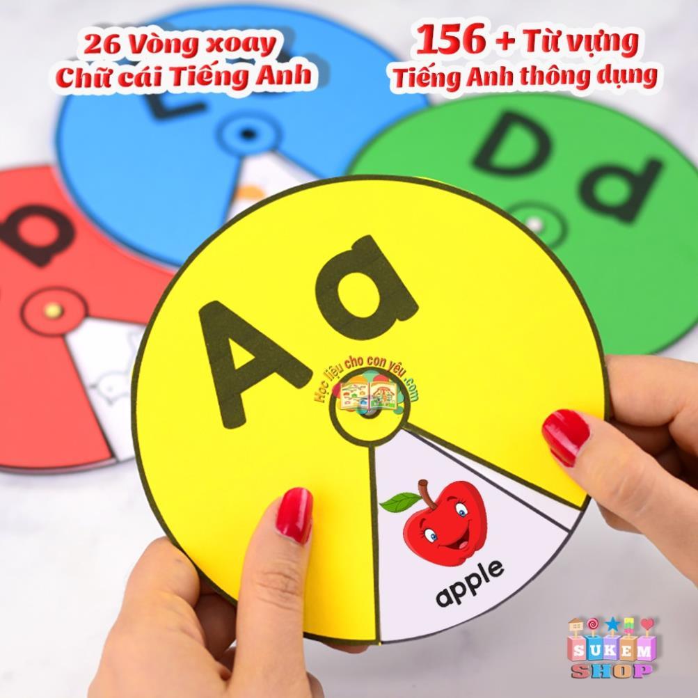 Bộ Flashcard tổng hợp hình tròn xoay 26 bảng chữ cái Tiếng Anh Từ Điển Bằng Hình ( Dành cho trẻ từ 2 -6 tuổi)