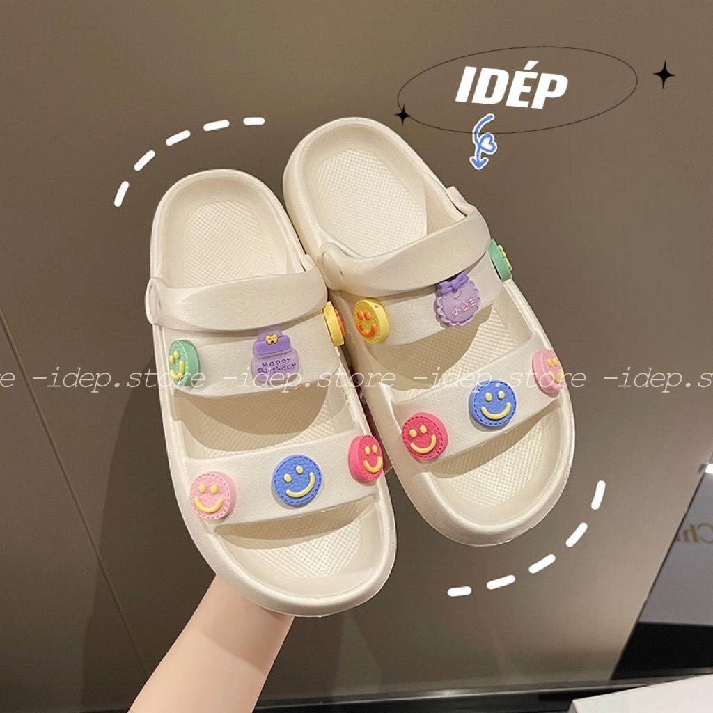 Giày sandal bánh mì 2 quai ngang mặt cười chất cao su êm chân đi mưa chống trơn iDÉP- GL069