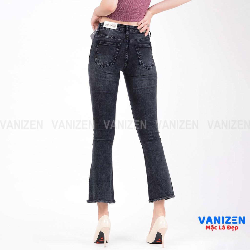 Quần jean nữ ống loe đẹp lưng cao cạp cao trơn xám khói hàng hiệu cao cấp mã 412 VANIZEN