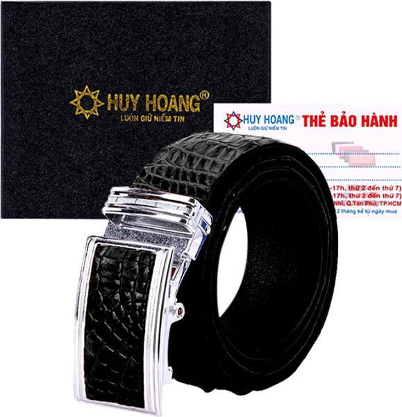 Thắt Lưng Nam Da Cá Sấu Nguyên Con Bụng Bản Lớn Huy Hoàng HT4748 - Đen