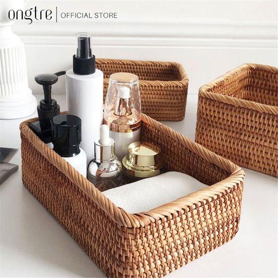 Khay mây Guột ONGTRE hình Tròn, Chữ Nhật đựng đồ ăn,trà bánh decor, chụp ảnh