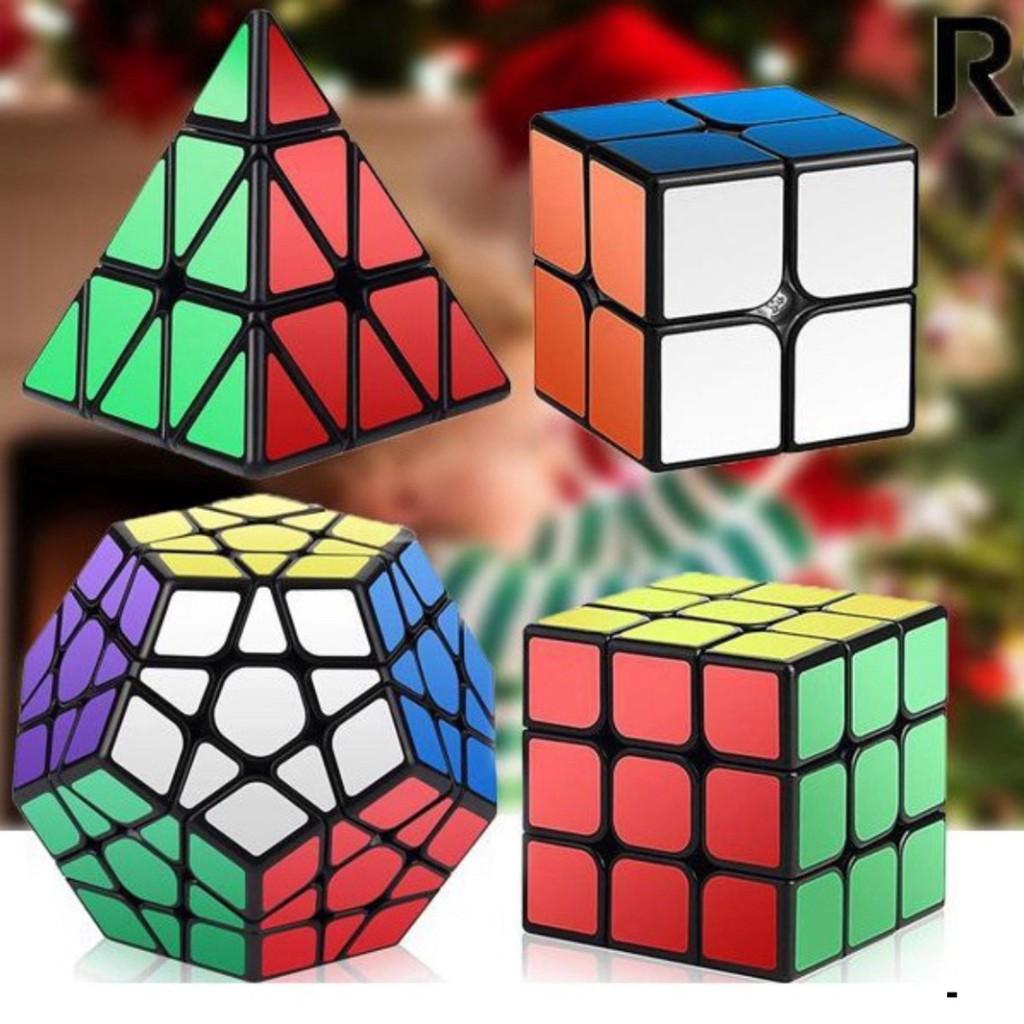 Combo 4 Khối Rubik Sticker Viền Đen Qiyi 2x2 3x3 Tam Giác 12 Mặt ( Megaminx. Pyraminx )