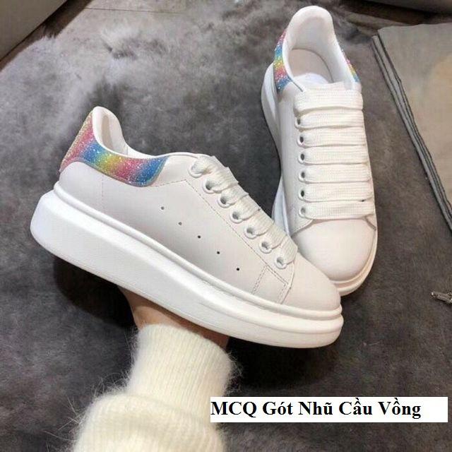 Giày Thể Thao Nữ MCQ Gót Đen/Nhũ Cầu Vồng/Phản Quang