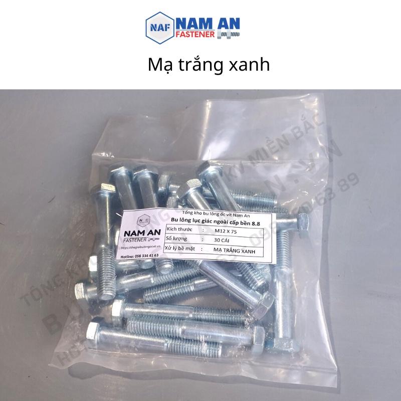 Bulong M12 cấp bền 8.8, bu lông lục giác M12, bu lông 8.8, độ dài: 20->120 mm. Màu: Đen, Vàng, Trắng