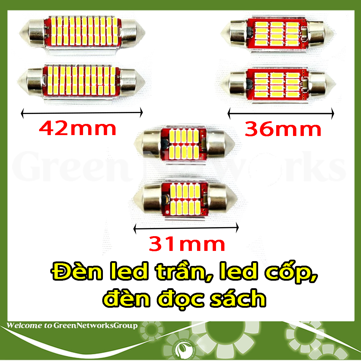 Đèn led trần, led cốp, đèn đọc sách cho xe hơi ô tô Green Networks Group