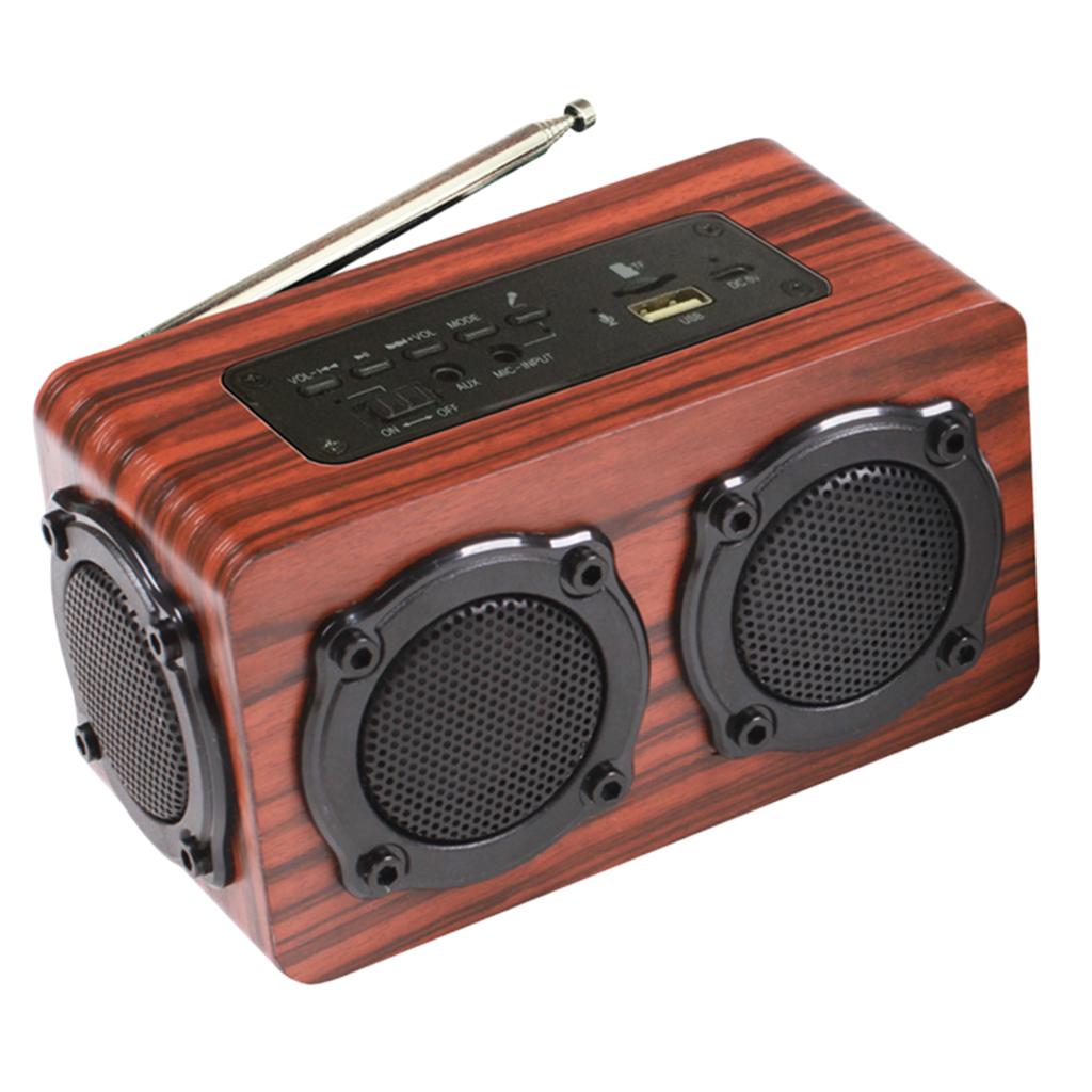 FM Stereo Radio Hi-Fi 3D Loud Bluetooth Speaker Wireless Wooden Super