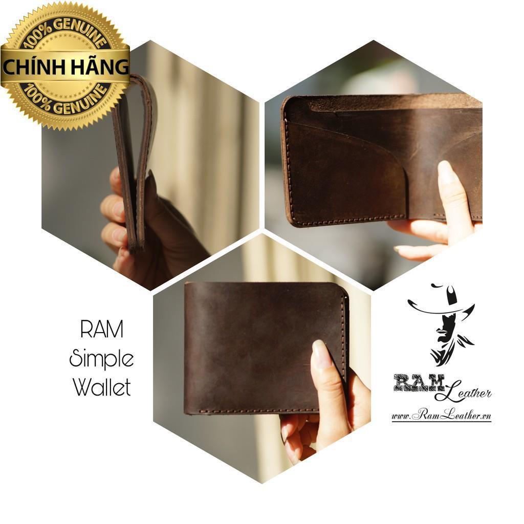 VÍ SIMPLE DA BÒ THẬT NÂU ĐẤT - CHÍNH HÃNG RAM LEATHER .