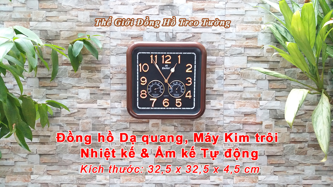 ĐỒNG HỒ KIM TRÔI SỐ NỔI 3D CÓ DẠ QUANG VÀ NHIỆT ẨM KẾ CƠ (KHÔNG DÙNG PIN) - VUÔNG MẶT ĐEN