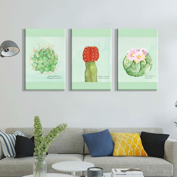 Bộ 3 Tranh Ép Gỗ MDF Treo Quán Cà Phê "Xương Rồng" W102