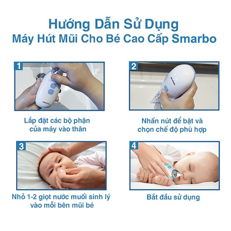 Máy Hút Mũi Cho Bé Smarbo. Tặng kèm 1 đầu hút mũi sơ cua. Dụng cụ hút mũi cho bé từ 0-6 tuổi