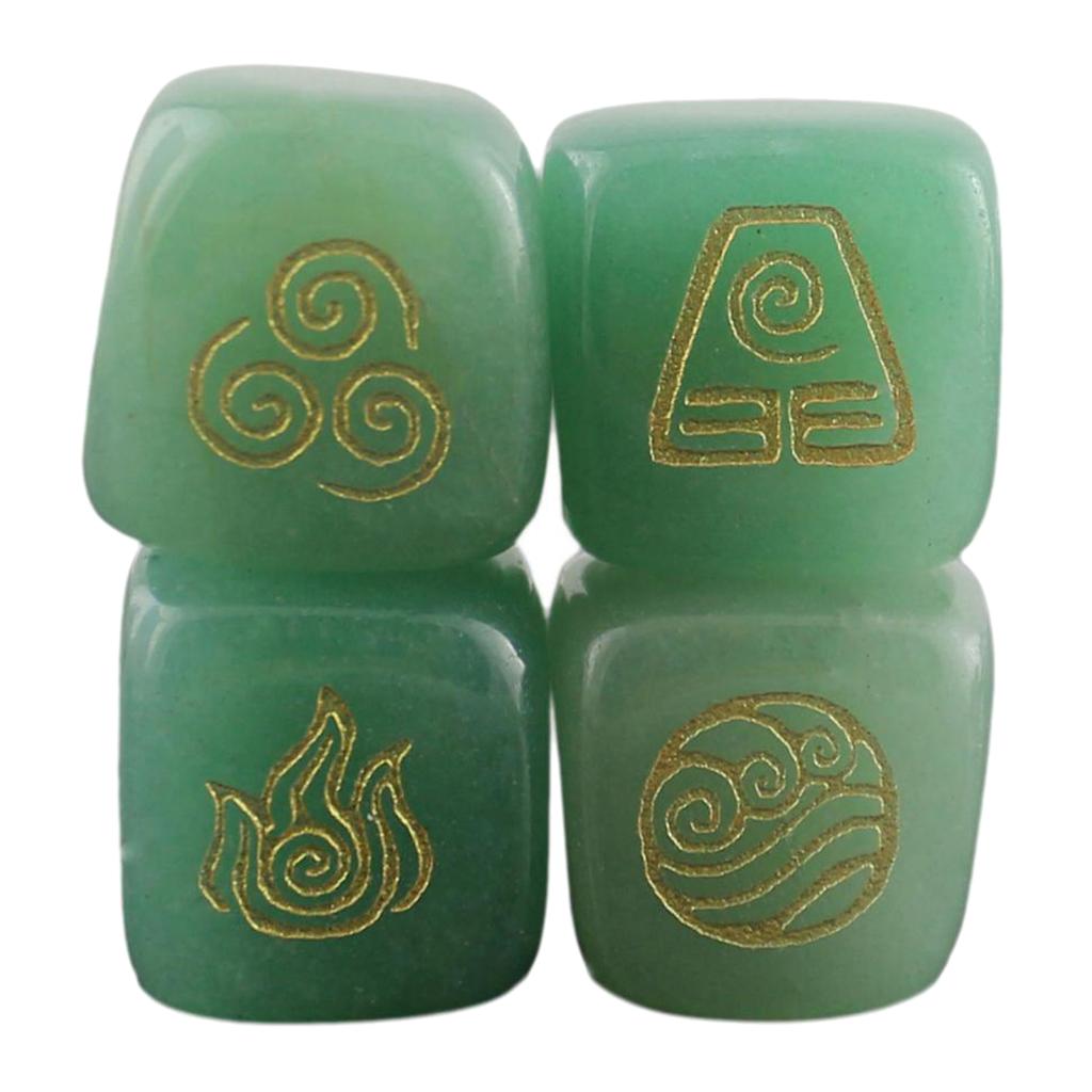 4PCS Natural Crystal Stone Religious Runes Polished Engraved Home Decor Green