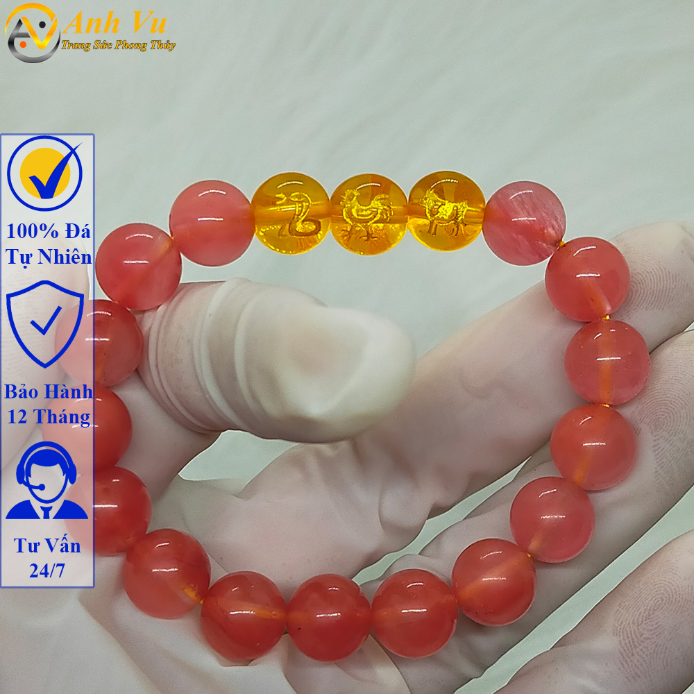 Vòng tay phong thủy cho nữ mệnh hỏa - Vòng tam hợp tỵ dậu sửu mã não đỏ - May mắn tài lộc