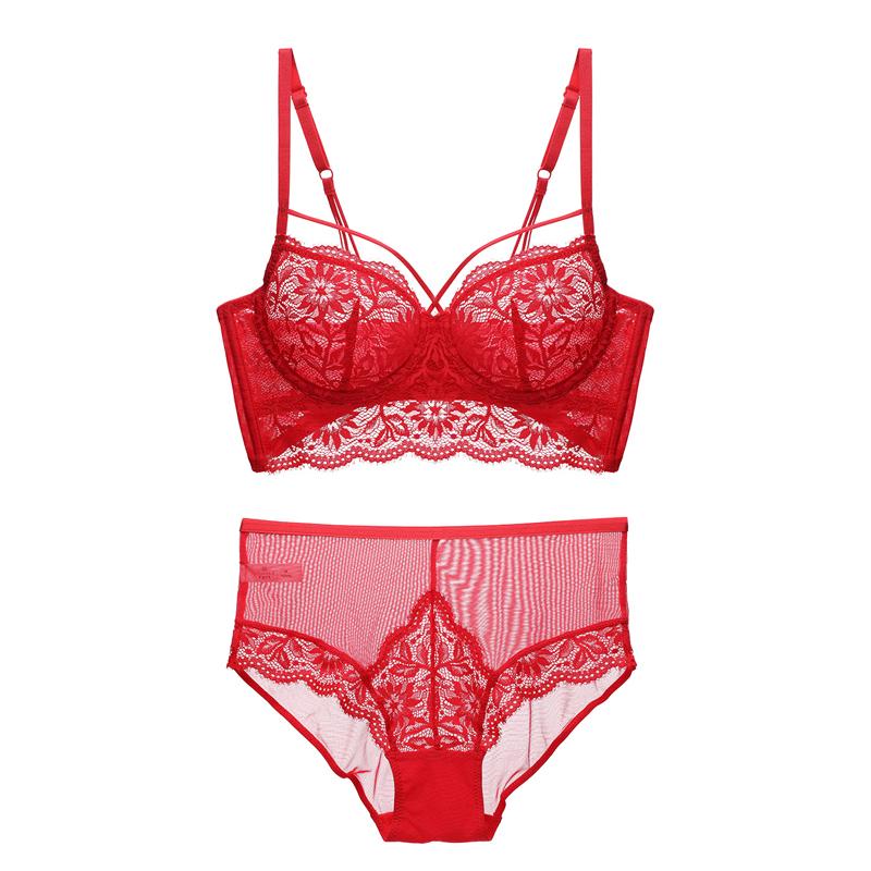 2021 Đồ Lót Ren Sexy Màu Trắng Nữ Áo Ngực Và Quần Lót Bộ Đúc Thông Hơi Không Trong Suốt Nội Y Đẩy Lên Áo Ren Bộ Đồ Lót Đỏ Đen