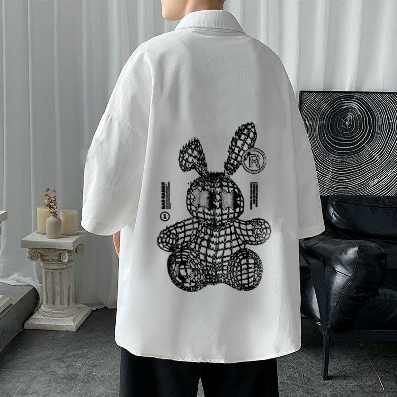 Áo sơ mi nam form rộng tay lỡ, áo sơ mi unisex thêu chữ BAD RABBIT cực hot
