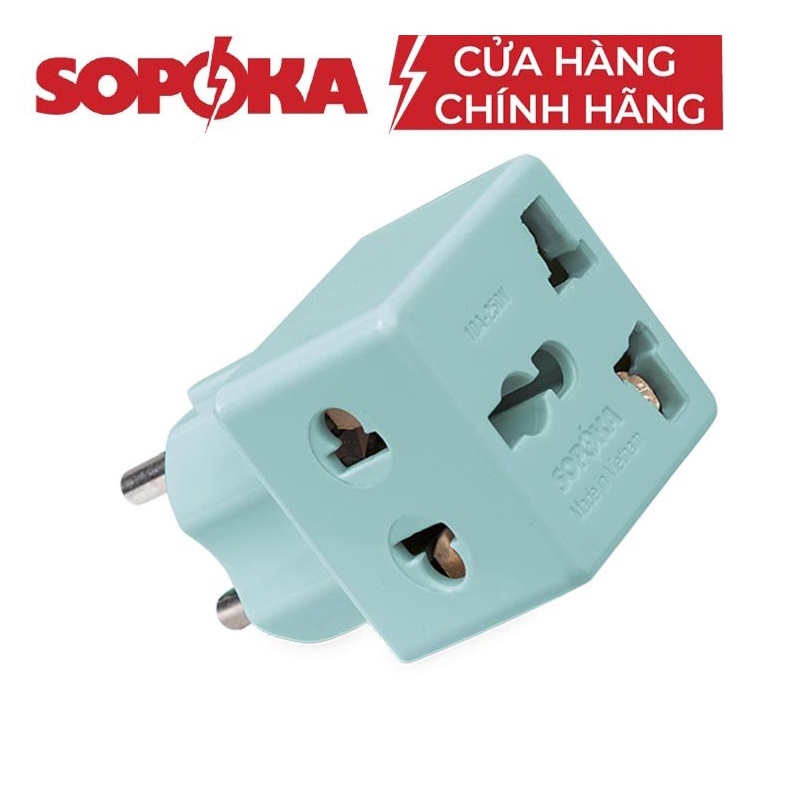 Ổ chia điện đầu nối thông minh P15 SOPOKA 1 chia 2 cửa có ổ cắm 3 chấu tiện lợi