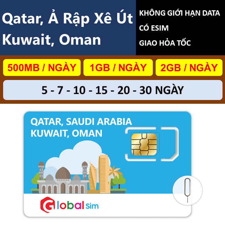 SIM DU LỊCH QATAR, Ả RẬP XÊ ÚT (SAUDI ARABICA), KUWAIT, OMAN (HÀNG CHÍNH HÃNG)