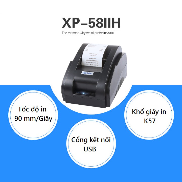 Máy In Hóa Đơn Khổ K58 Xprinter 58IIH (USB chỉ in từ máy tính) BẢO HÀNH 12 THÁNG - MẪU GIAO NGẪU NHIÊN - Hàng Chính Hãng