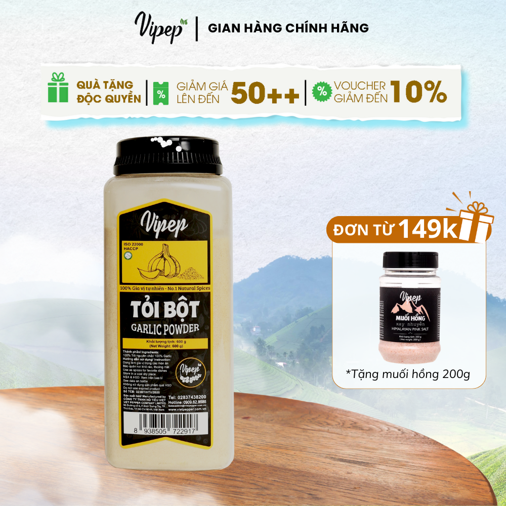 Tỏi Bột Tự Nhiên Vipep Hũ Nhựa 600g