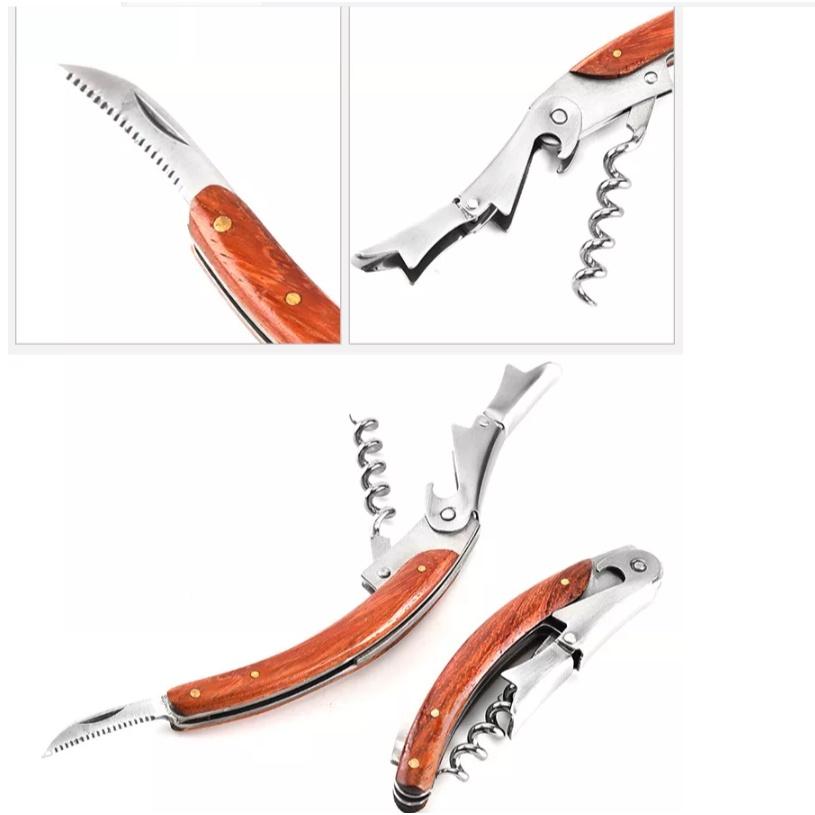 Dụng cụ mở rượu vang, khui rượu vang, khui bia cán bằng gỗ