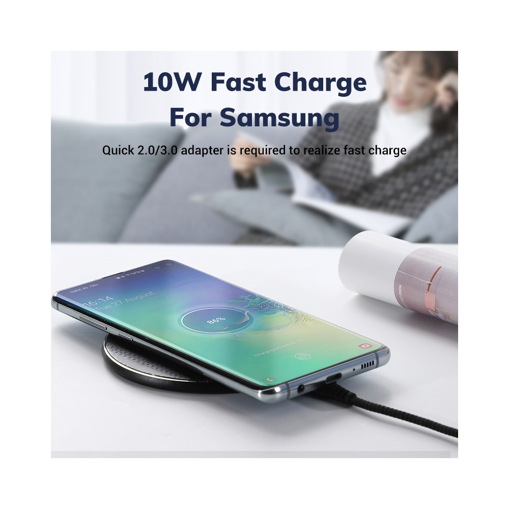 Đê sạc không dây nhanh 10W nhỏ gọn cho Samsung, Iphone, Meizu, XIaomi, Oppo TOPK B01W - Kèm cáp sạc - Đen - Hàng chính hãng