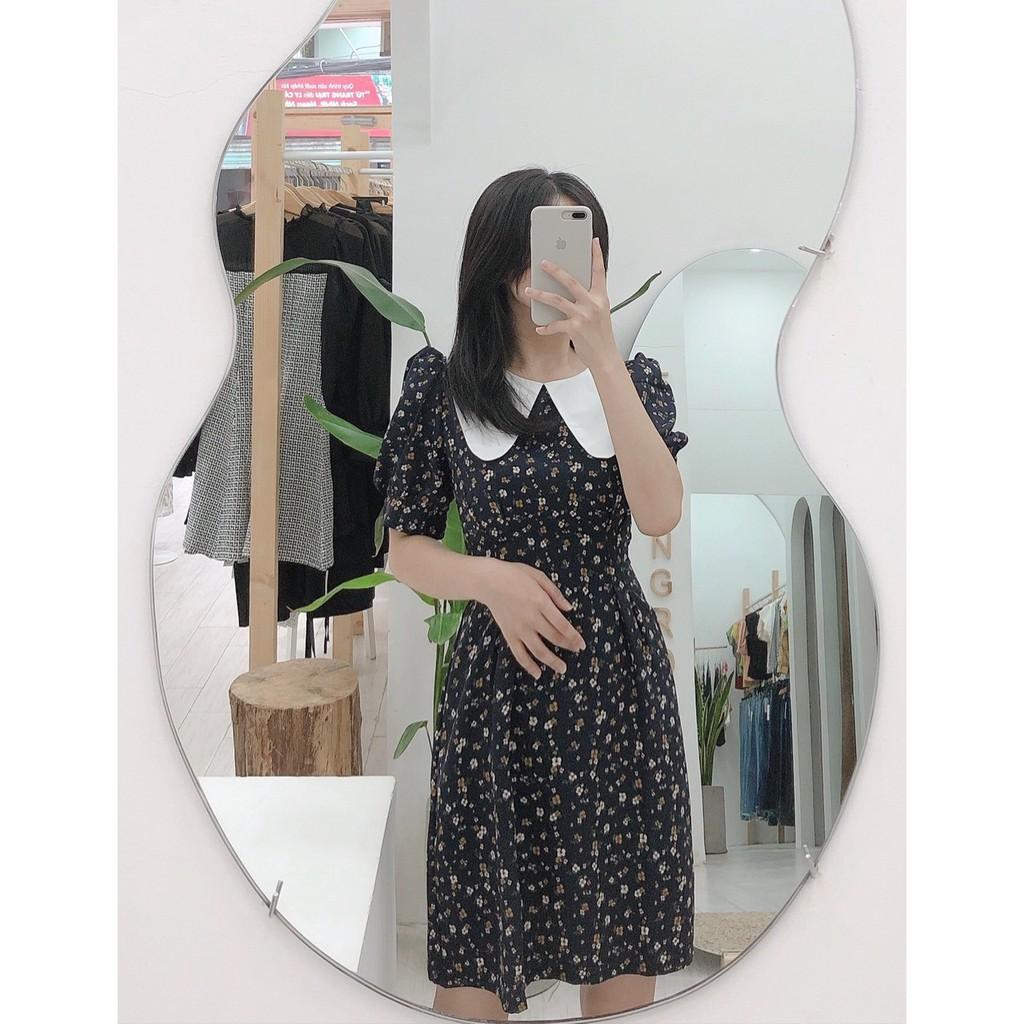 ĐẦM HOA NHÍ CỔ TRÒN PHỐI TRẮNG DÁNG XÒE TAY LỠ-hình thật shop chụp