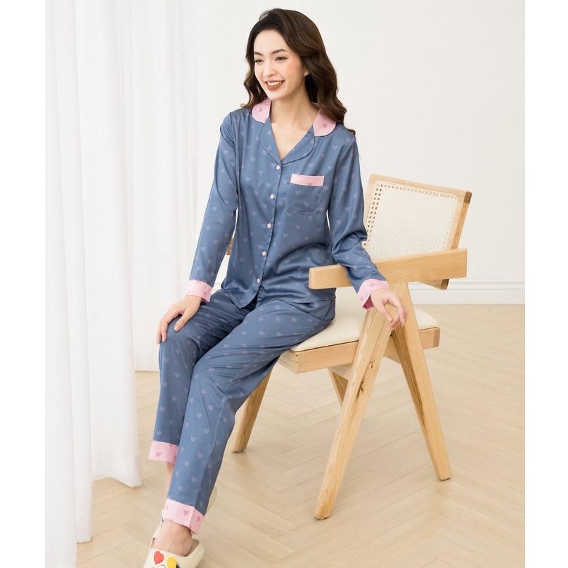 Đồ Ngủ Nữ Bộ Pijama Dài Tay Lụa Cao Cấp Mặc Nhà Họa Tiết Đẹp Mềm Mịn Thấm Hút Thoáng Mát – VADESI