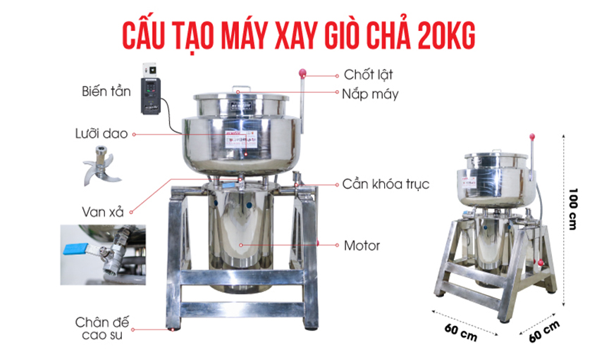 Máy Xay Thịt Làm Giò Chả, Xay Ruốc, Xay Cua, Xay Cá Công Nghiệp NEWSUN 20 Kg/ Mẻ - Hàng Chính Hãng