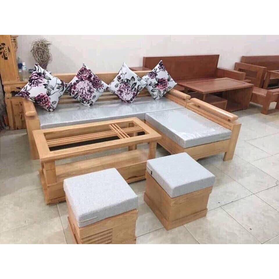 Bộ bàn ghế sofa trứng góc gỗ sồi
