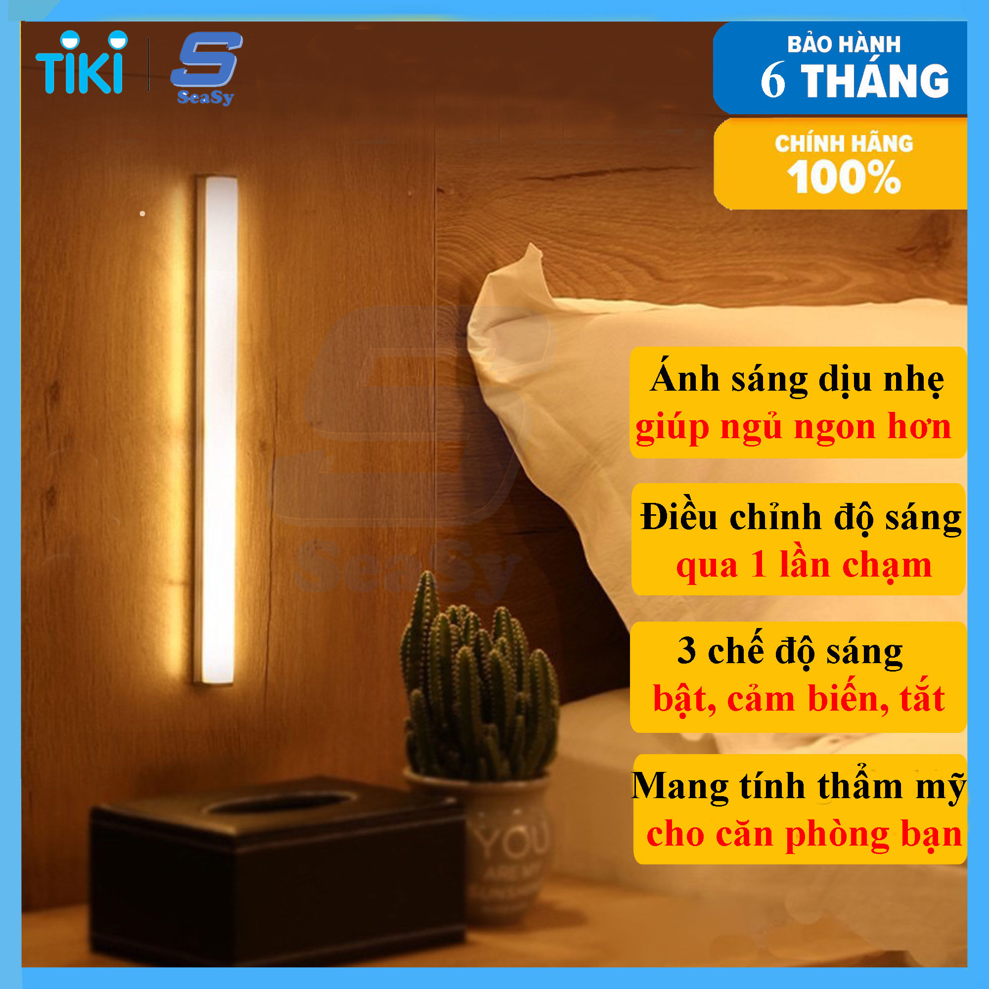 Đèn Ngủ Cảm Ứng Gắn Tường SeaSy SS61, Tự Động Tắt Khi Ngủ, Bật Sáng Khi Thức Dậy, Cảm Biến Chuyển Động, Điều Chỉnh Độ Sáng Theo Nhu Cầu, Gắn Mọi Nơi Trong Nhà, Dùng Làm Đèn Ngủ, Đèn Làm Việc, Đèn Học – Hàng Chính Hãng