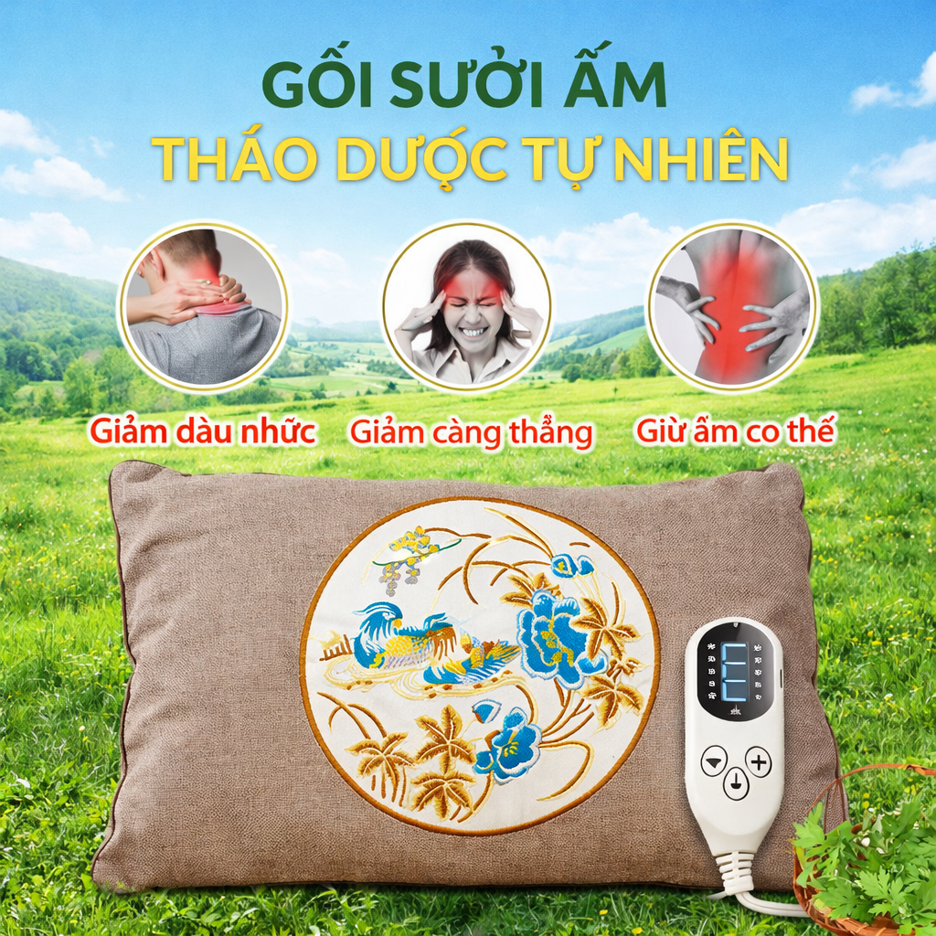 Gối Ngải Cứu Sưởi Ấm Cao Cấp – Hương Dịu Nhẹ, An Toàn Cho Gia Đình