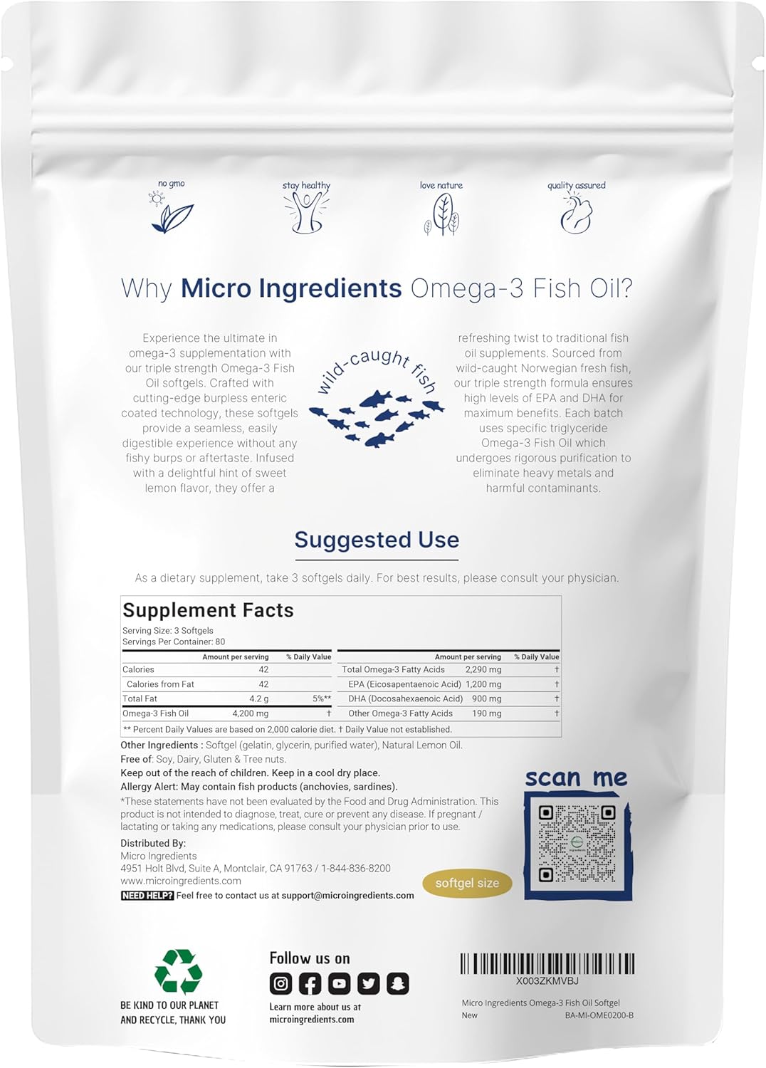 Viên Uống Dầu Cá Hàm Lượng Cao (240 - 300 viên) Micro Ingredients Omega 3 Fish Oil