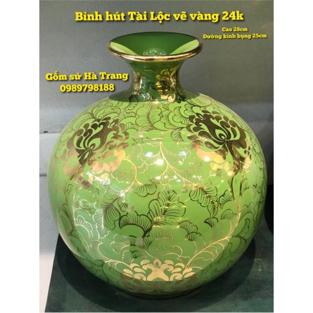 Bình hút lộc gốm sứ Bát Tràng vẽ vàng 24k cao cấp