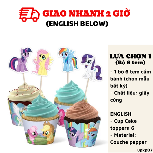 Tem cắm bánh, tháp bánh 3 tầng trang trí bàn tiệc chủ đề kỳ lân unicorn cupcake topper upkp07