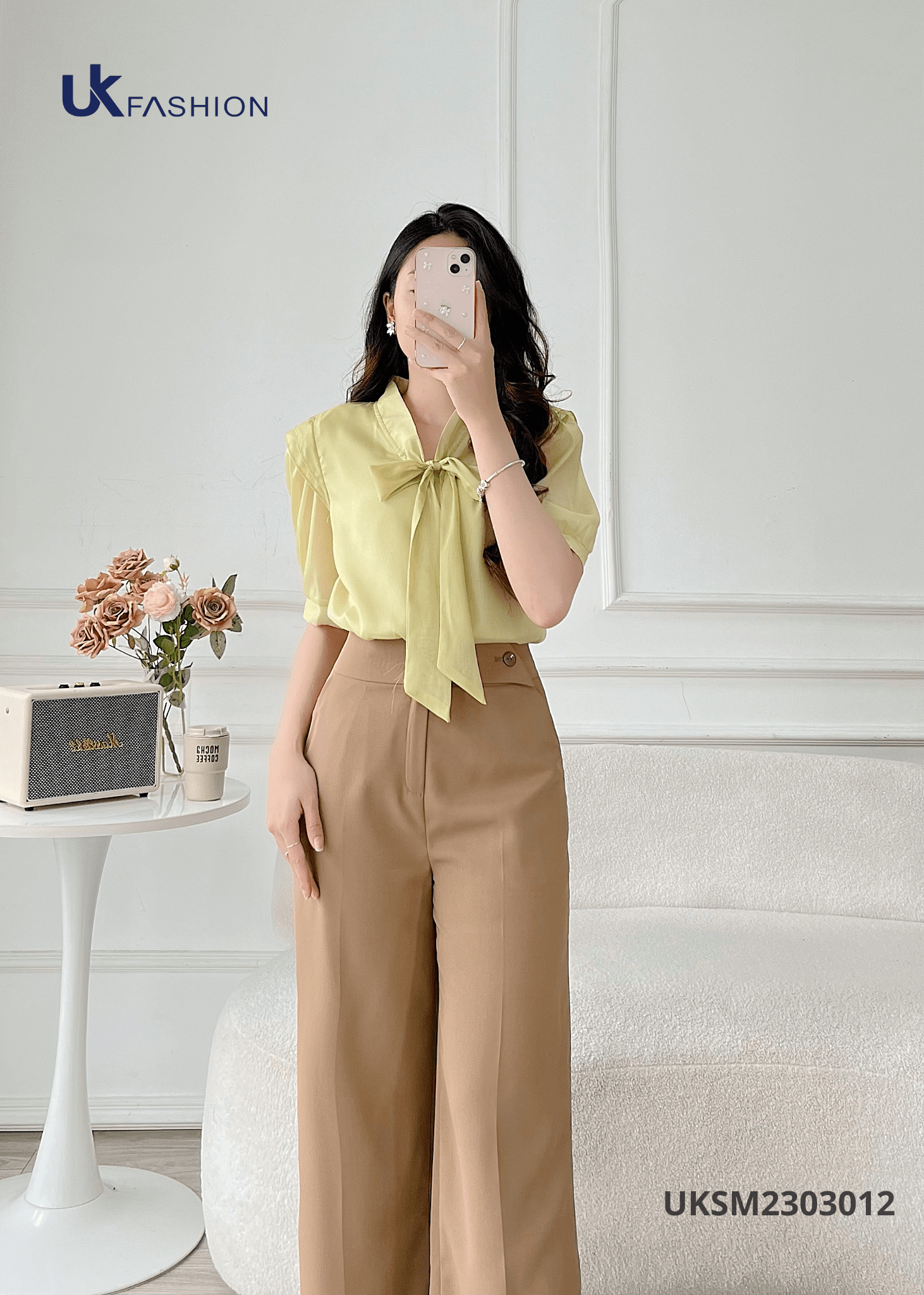 Áo Sơ Mi Nữ Tay Bồng NK FASHION Cổ Phối Nơ Tiểu Thư Chất Vải Nhập Hàn Cao Cấp Mềm Mại, Không Nhăn UKSM2303012